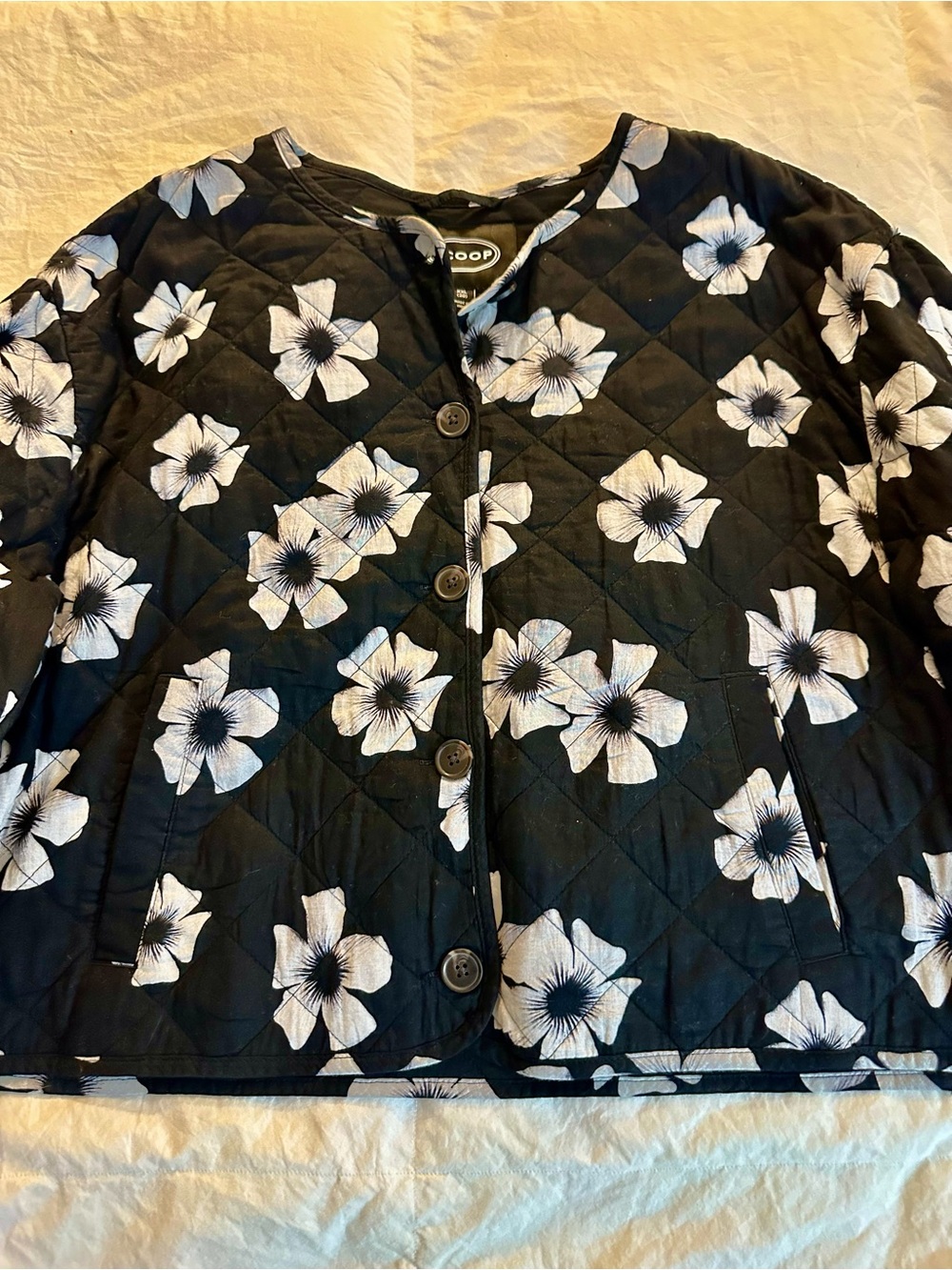 Black Quilted Floral Button-Front Jacket